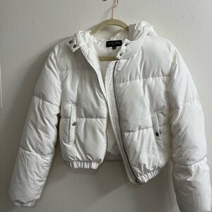 Love Tree White Crop Puffer Jacket